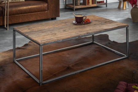 Industriële salontafel BARRACUDA 110 cm salwood met gespikkelde poten - Img 3