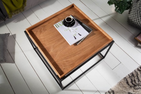 Industriële salontafel ELEMENTS 60 cm naturel eiken afneembaar blad - Img 3