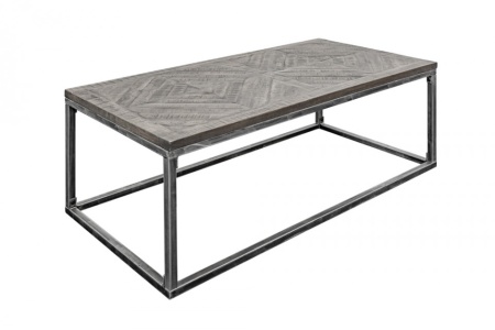 Industriële salontafel INFINITY HOME 100 cm grijs mangohouten frame, gebogen - Img 6