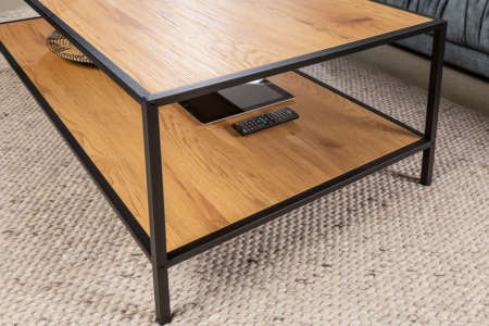 Industriële salontafel SLIM 120cm wild eiken zwart met twee planken - Img 7