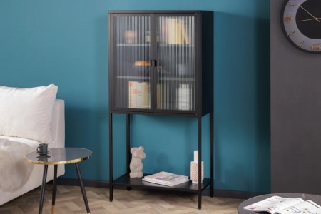 Industriële vitrine DURA STEEL 75 cm zwart metalen geribbeld glazen highboard - Img 4