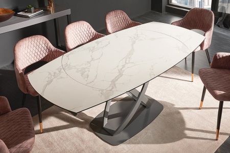 Keramiek eettafel uitschuifbaar 130-190cm wit marmer - Img 4
