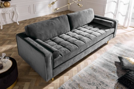 Luxe design 3-zitsbank 225 cm zitcomfort pocketvering fluweel stof grijs - Img 5
