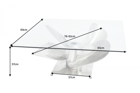 Maritieme salontafel OCEAN L 85cm zilveren antieke scheepsschroef met glazen blad - Img 2