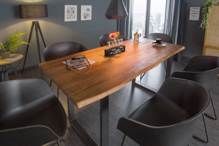 Massief Boomstam Accacia Hout Eettafel 160cm Bladdikte 2.6 cm industrieel sledeonderstel - Img 6