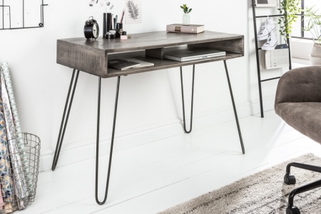 Massief bureau SCORPION 100 cm met haarspeldpoten van grijs mangohout - Img 2