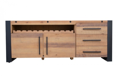 Massief dressoir BIG 195 cm grenen hout industrieel design met flessenhouder - Img 2