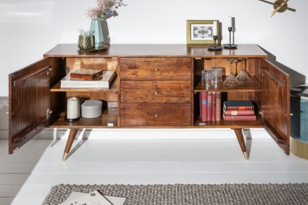 Massief dressoir tv meubel 145 cm acacia bruin goud retro design - Img 5
