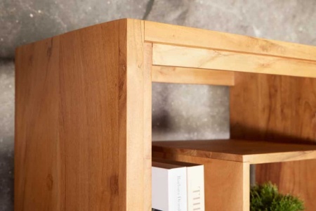 Massief houten boekenkast CUBUS 190cm acaciahoning afwerking metalen poten zwarte staande plank - Img 6