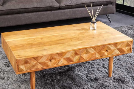 Massief houten salontafel ALPINE 102 cm natuurlijke acaciahoningafwerking met opbergladen - Img 3