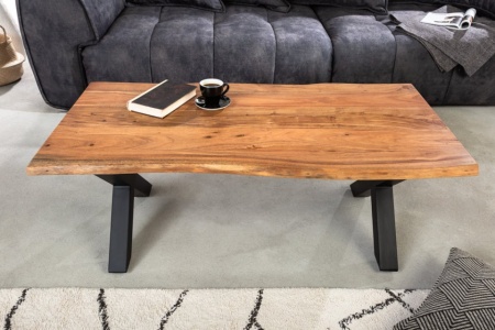 Massief houten salontafel MAMMUT 120 cm acaciahoning afwerking X-frame zwart tafelblad 2,5 cm - Img 5