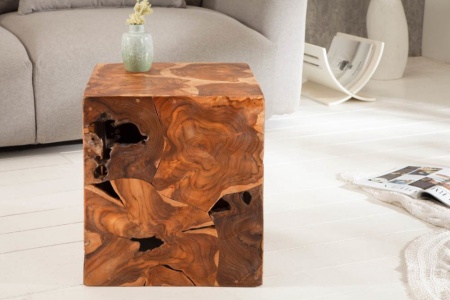Massieve bijzettafel KUBUS 40cm teak ook te gebruiken als kruk - Img 5