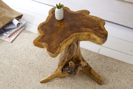 Massieve bijzettafel ROOT 40cm teak met jaarringen - Img 3