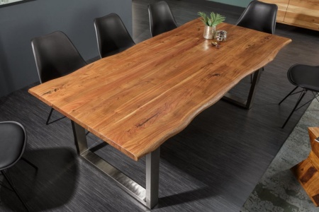 Massieve boomstam eettafel MAMMUT NATURE 180cm acacia 3,5cm tafelblad roestvrijstalen poten - Img 3