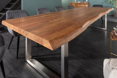 Massieve boomstam eettafel MAMMUT NATURE 300cm acacia 6cm tafelblad roestvrijstalen poten - Img 4