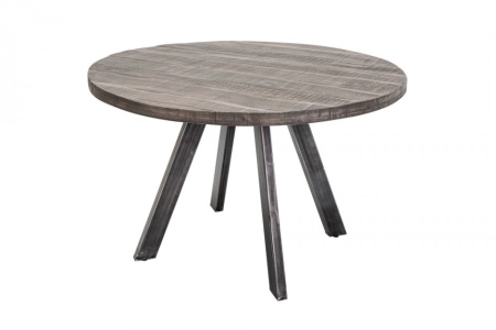 Massieve eettafel 120cm rond grijs mangohout gebogen poten - Img 8