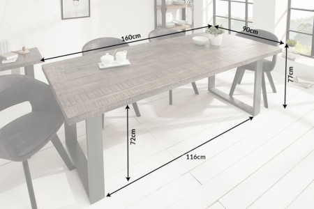 Massieve eettafel 160cm mangohout grijs ijzer industrieel design - Img 4
