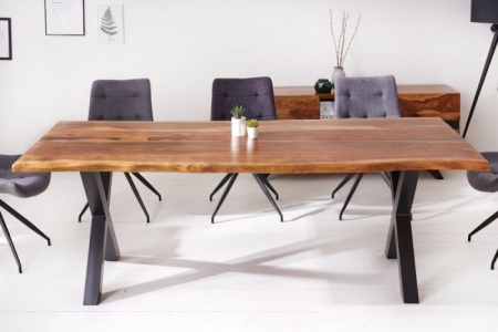 Massieve eettafel AMAZONAS 220cm bruin sheesham met X-onderstel - Img 5
