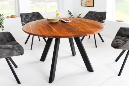 Massieve eettafel IRON CRAFT 120cm rond naturel acaciahout - Img 3