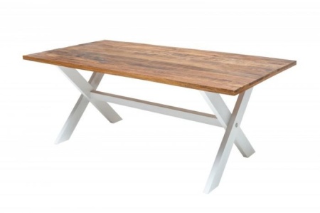 Massieve eettafel LONG ISLAND 160cm mangohout X-frame landelijke stijl - Img 7