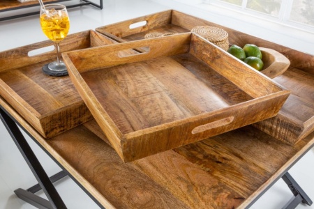 Massieve salontafel 80cm mangohout incl. 3 uitneembare dienbladen - Img 5