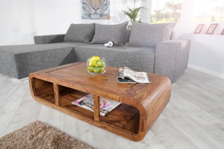 Massieve salontafel Curf 100 cm Sheesham Wood Stone Finish TV-Lowboard - Img 6