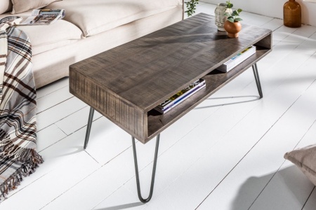 Massieve salontafel SCORPION 100 cm grijze mangohouten haarspeldpoten - Img 3