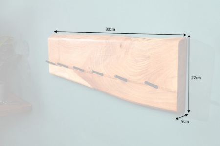 Massieve wandkapstok MAMMUT 80cm acacia met 6 kapstokhaken - Img 2