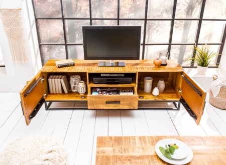 Massive TV-Board 160 cm Mango Wood industrieel ontwerp - Img 3