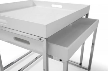 Moderne bijzettafel set van 2 ELEMENTS 50cm wit chroom uitneembaar blad - Img 2
