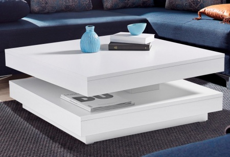 Moderne Salontafel Mat wit met draaibaar bovenblad 78x78cm - Img 7