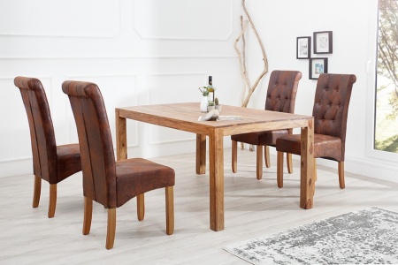 Nobele koloniale stoel VALENTINO met nekrol whiskybruin Vintage look met decoratieve knopen massief houten poten Sheesham-afwerking - Img 4