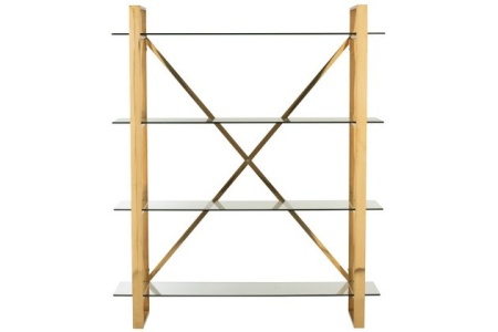 Rek 4schap Kruis Roestvrij Staal/Getemperd Glass Goud/Transparant 180cm - Img 2