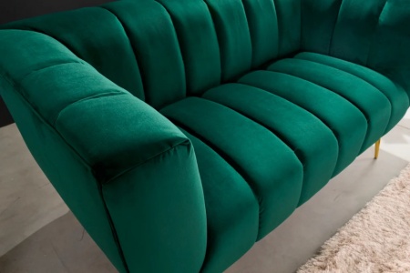 Retro 2-zitsbank NOBLESSE 165cm smaragdgroene fluwelen tweezitsbank met decoratief stiksel - Img 6