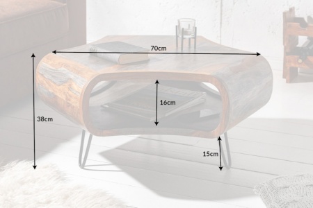 Retro salontafel LIVING 70 cm grijze rookafwerking Sheesham palissander met haarspeldpoten - Img 4