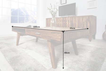 Retro sheeshamhout salontafel met 2 lades 100cm - Img 5