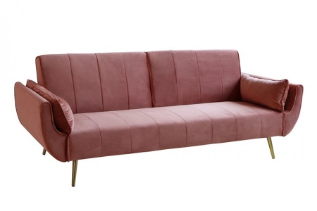 Retro slaapbank 220 cm oudroze fluwelen gouden voeten bed functie 3-zitsbank - Img 7
