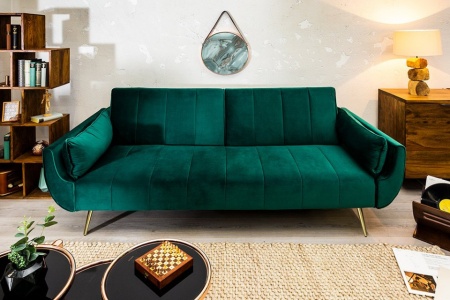 Retro slaapbank 220cm smaragdgroene fluweel stof - Img 3