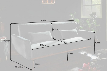 Retro slaapbank BELLEZZA 208 cm grijs fluweel stof 3-zits bank inclusief kussens - Img 2