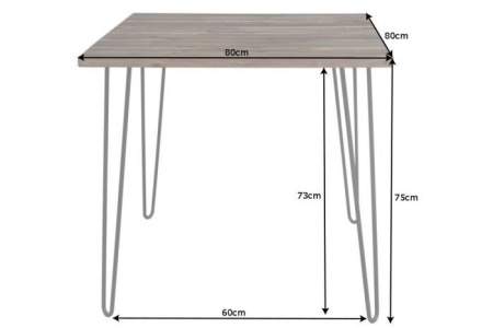 Retro vierkant eettafel 80x80 cm SCORPION Acacia bruin verweerde haarspeldpoten - Img 2