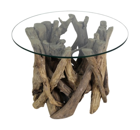 Ronde Salontafel Teak wortelhout met glasplaat - ø60 cm - Naturel - - Img 3