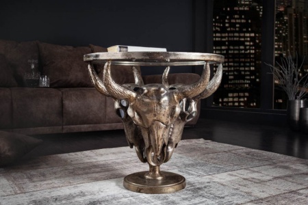 Salontafel Brons Stierenkoppen met Ronde glazen blad 56 cm - Img 3
