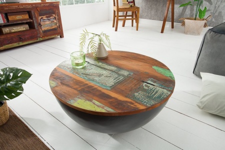Salontafel JAKARTA 70 cm grijs rond gemaakt van gerecyclede vissersboten - Img 2