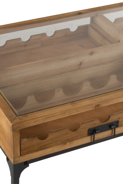 Salontafel Voor Wijnflessen Rechthoek Hout Naturel met glasplaat 120cm - Img 6