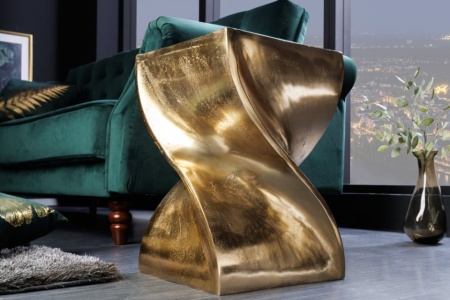 Sculpturale bijzettafel TWIST 30cm goud aluminium handgemaakte kruk nachtkastje - Img 3