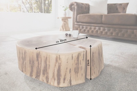 Solide salontafel GOA 60cm acacia boomstam met unieke wielen - Img 6