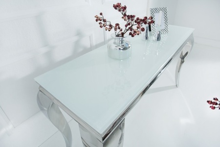 Stijlvolle design Side tafel MODERN BAROCK 140cm roestvrij staal met tafelblad in wit opaalglas - Img 3