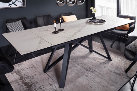 Uitschuifbare eettafel ATLAS 180-220-260 cm keramiek blad in marmerlook Grijs/Wit - Img 6
