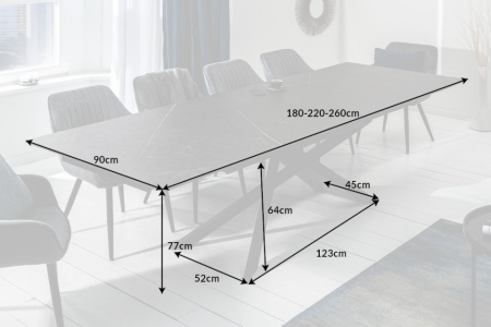 Uitschuifbare eettafel keramiek in grafietlook PHORIA 180-220-260 cm - Img 2
