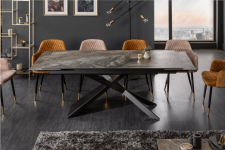 Uitschuifbare eettafel keramiek taupe in marmerlook 180-220-260 cm - Img 4
